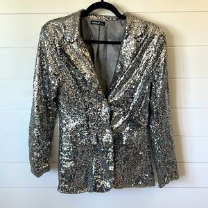 SheinX Medium silver sequin blazer with 2 buttons